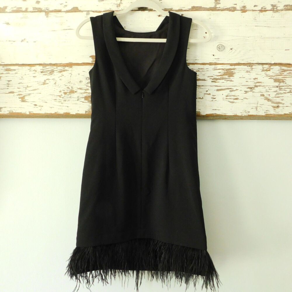 Ann Taylor Cocktail Dress Feathered Hem Sheath Black Sz 0, Scoop Back Sleeveless